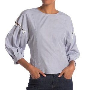 WALTER BAKER Blue White Striped Top Blouse SZ MEDIUM NWT